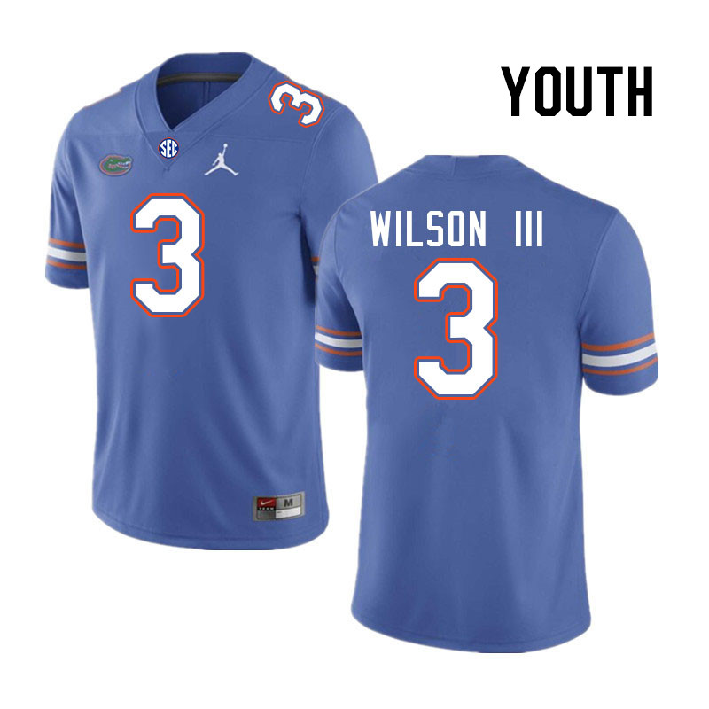 Youth #3 Eugene Wilson III Florida Gators College Football Jerseys Stitched-Royal